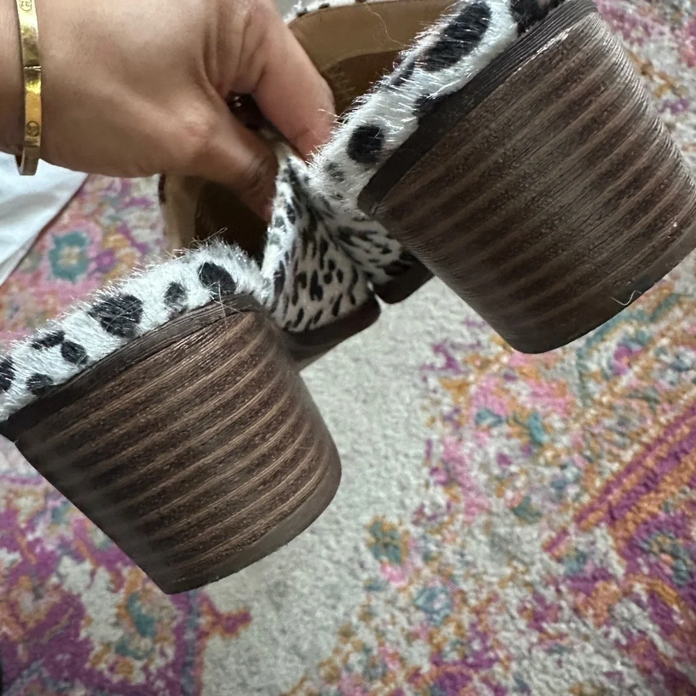 Leopard Print with Calf Hair Texture Women's Mules Size 7.5 - Picture 5 of 8